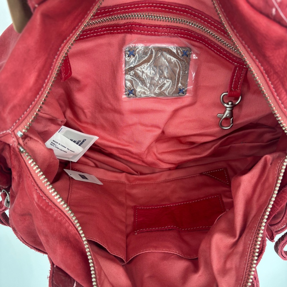 GAP Vintage 100% Cow Leather Multi-Pocket Shoulder Satchel Bag Red NWT - Picture 8 of 13